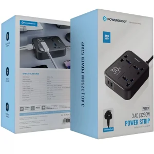 چند راهی و محافظ برق 3250 وات سه سوکت، یک USB و یک تایپ‌سی پاورولوژی PWCUQC037